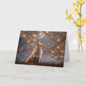 紅葉の彼岸のかわいい赤キツネ カード (黄色い花)