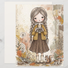 紅葉の思い出 少女とカメラのアート 秋の紙