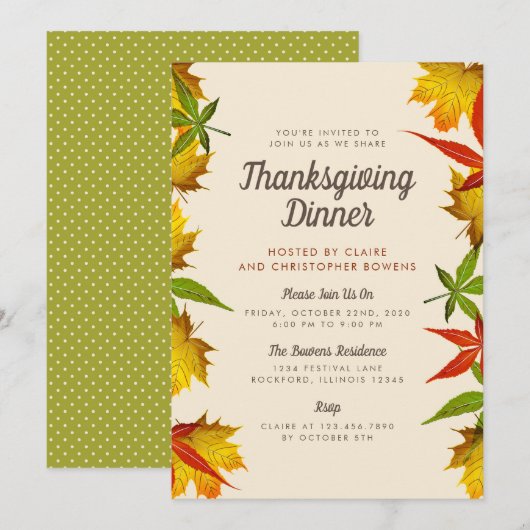 紅葉の感謝祭ディナーパーティー招待状 招待状 (正面/裏面)