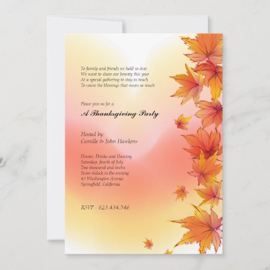 紅葉の感謝祭パーティー招待状 招待状 (正面)
