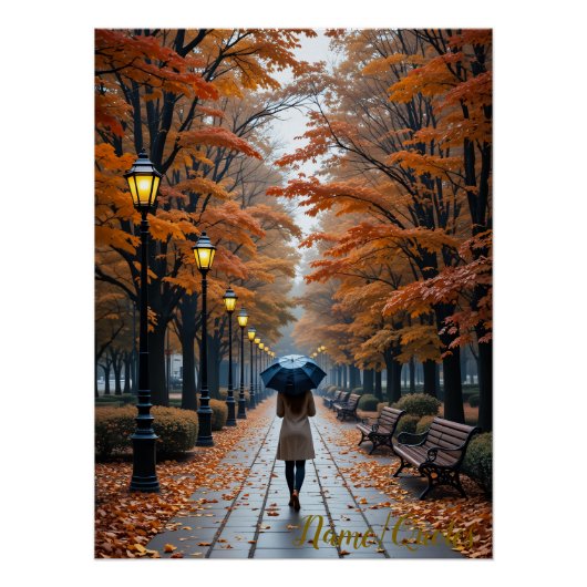 紅葉の散歩道 - 黄金色の葉の小径 ポスター (正面)