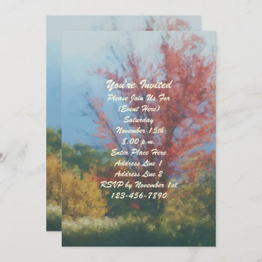 紅葉の木々と自然のパーティー 招待状 (正面/裏面)