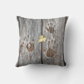 紅葉の木の板に鳥をプリント クッション (裏面)