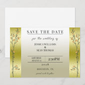 紅葉の枝とゴールドのコンフェッティでおめでとう Save The Date 招待状 (正面/裏面)