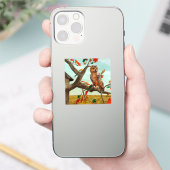 紅葉の梢に止まるフクロウの秋の野生動物アート シール (スマートフォン)