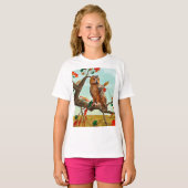 紅葉の梢に止まるフクロウの秋の野生動物アート Tシャツ (正面フル)