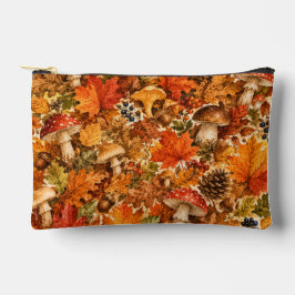 紅葉の森のキノコ模様 | あたたかな秋の葉 アクセサリーポーチ