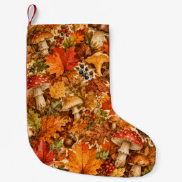 紅葉の森のキノコ模様 | あたたかな秋の葉 スモールクリスマスストッキング