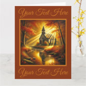 紅葉の森の古い教会 カード (黄色い花)