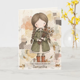 紅葉の森の女の子 あたたかい秋のご挨拶 カード