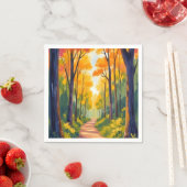 紅葉の森の小道 | 秋の水彩画 スタンダードカクテルナプキン (インサイチュ)