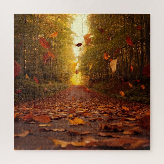 紅葉の森の小道 落ち葉 ジグソーパズル (縦)