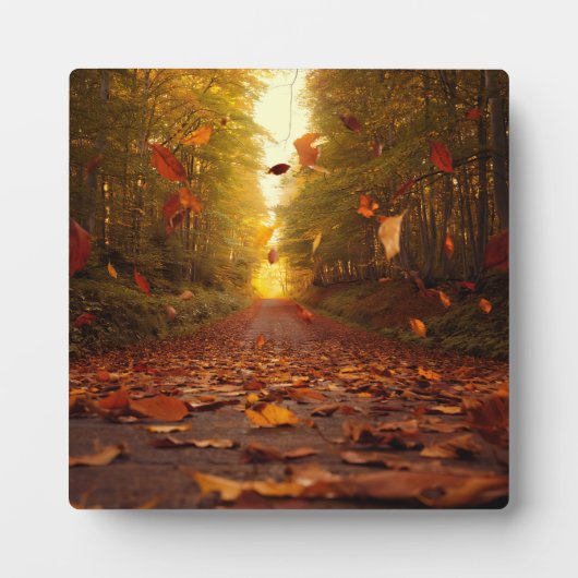 紅葉の森の小道 落ち葉 フォトプラーク (正面)
