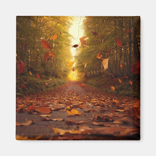 紅葉の森の小道 落ち葉 マグネット (正面)