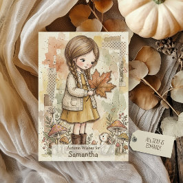 紅葉の森の少女 秋の願い カード