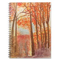 紅葉の森の水彩画
