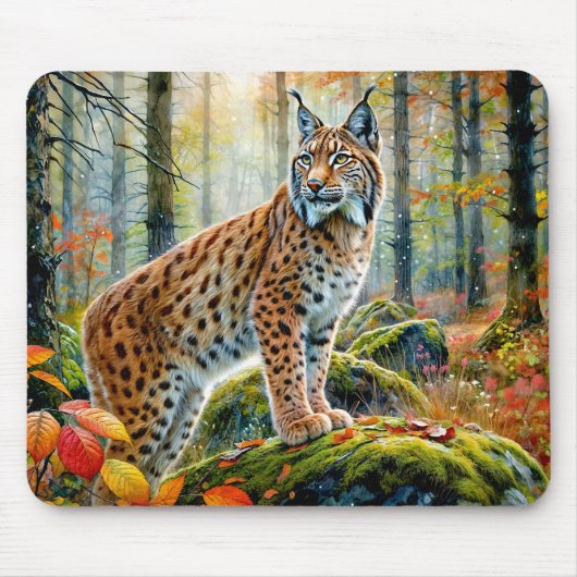 紅葉の森の水彩画 リンクス マウスパッド (正面)