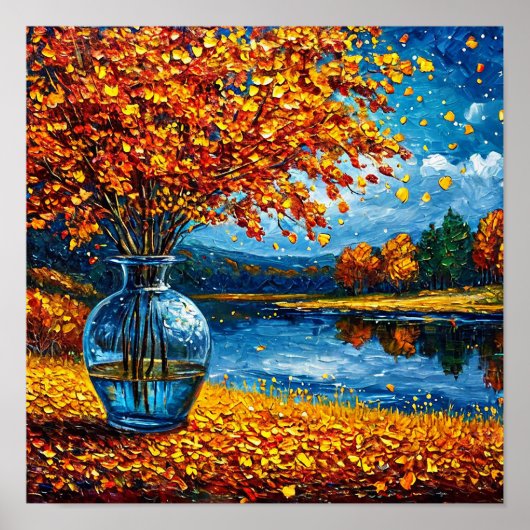 紅葉の森の落ち着いた秋の風景壁画 ポスター (正面)