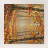 紅葉の森の道の絵画的な風景アート ジグソーパズル (横)