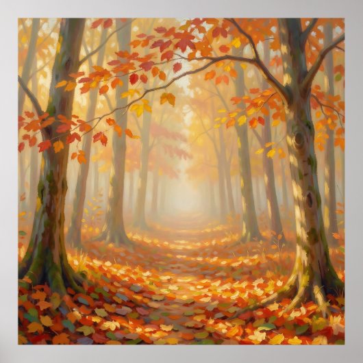 紅葉の森の道の絵画的な風景アート ポスター (正面)