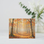 紅葉の森の道の絵画的な風景アート ポストカード (スタンド正面)