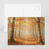 紅葉の森の道の絵画的な風景アート ポストカード (正面/裏面)