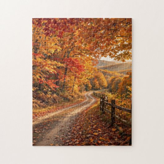 紅葉の森の道 ジグソーパズル (縦)