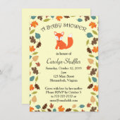 紅葉の森林キツネのベビーシャワー 招待状 (正面/裏面)