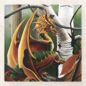 紅葉の森 琥珀のドラゴン シラカバ ファンタジー ガラスコースター (正面)