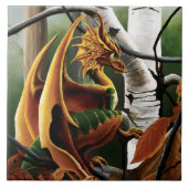 紅葉の森 琥珀のドラゴン 白樺の木 ファンタジー タイル (正面)