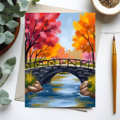 紅葉の橋 秋の自然 水彩カード
