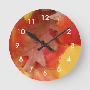 紅葉の水彩画の柱時計 ラウンド壁時計
