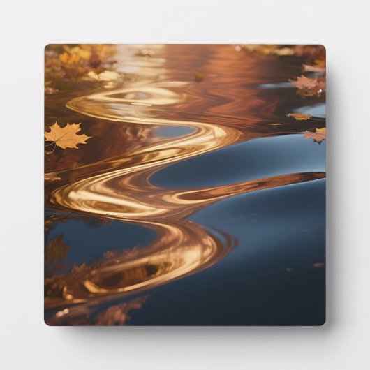 紅葉の水面に映る水彩画 フォトプラーク (正面)