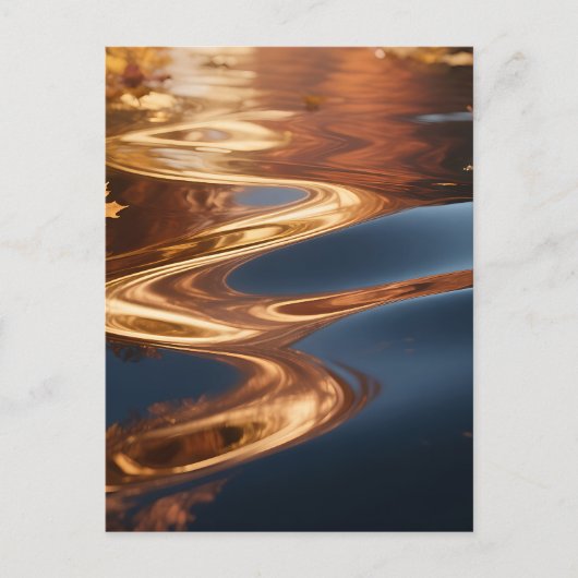 紅葉の水面に映る水彩画 ポストカード (正面)