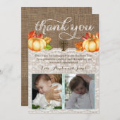 紅葉の洗礼は男の子の女の子の双生児のために感謝していしています サンキューカード (正面/裏面)