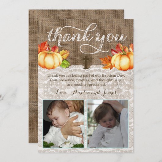 紅葉の洗礼は男の子の女の子の双生児のために感謝していしています サンキューカード (正面/裏面)