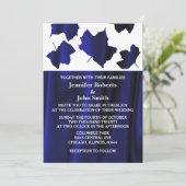 紅葉の深く青いサテン白のユニークな結婚式 招待状 (スタンド正面)