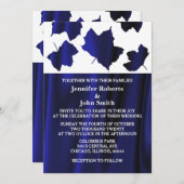 紅葉の深く青いサテン白のユニークな結婚式 招待状 (正面/裏面)