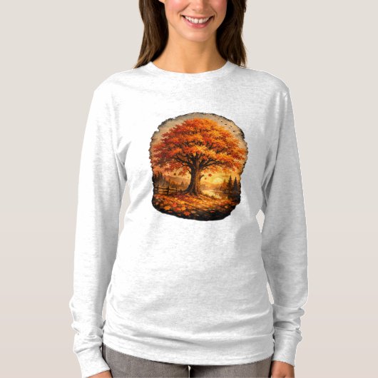 紅葉の湖の輝きの木々 Tシャツ (正面)