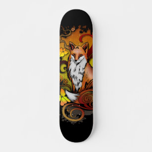 紅葉の狐 黒背景イラスト スケートボード
