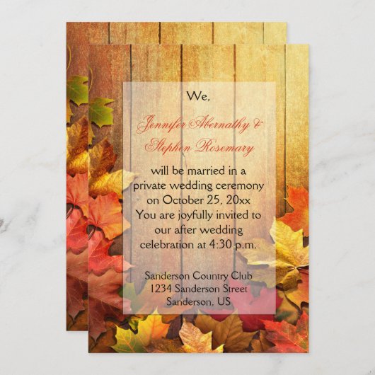 紅葉の秋の結婚式 受付のみのお祝い 招待状 (正面/裏面)