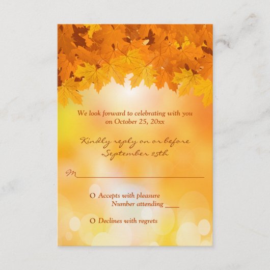 紅葉の秋の輝き　結婚式　出欠確認カード 出欠カード (正面)