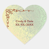 紅葉の緑と黄色の結婚式用シール ハートシール (正面)