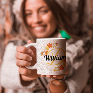 紅葉の色の名前とモノグラムイニシャル ユニーク コーヒーマグカップ