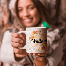 紅葉の色の名前とモノグラムイニシャル ユニーク コーヒーマグカップ