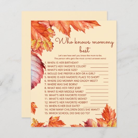 紅葉の赤ちゃんシャワー誰がママのゲームを知っ最高のている (正面/裏面)