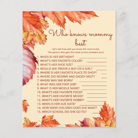 紅葉の赤ちゃんシャワー誰がママのゲームを知っ最高のている (正面)