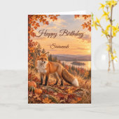 紅葉の赤狐の収穫林の誕生日 カード (黄色い花)