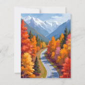 紅葉の道 | 秋の紅葉 水彩画 自然 カード (正面)