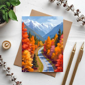 紅葉の道 | 秋の紅葉 水彩画 自然 カード